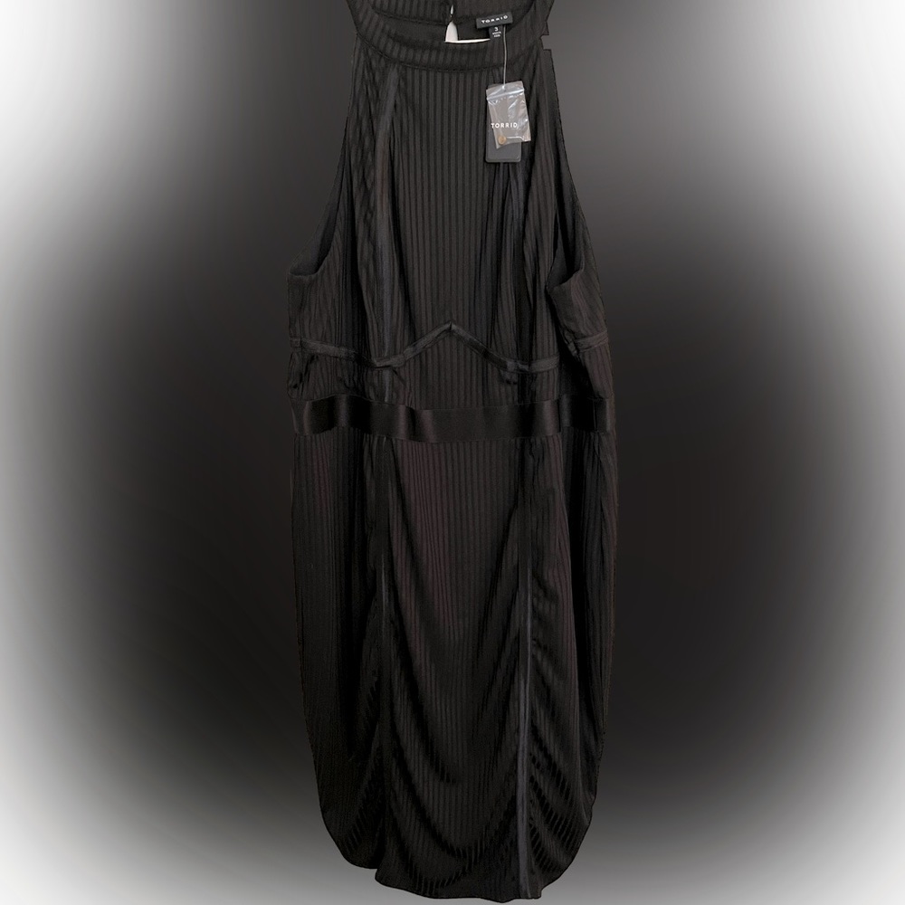 Torrid Size 3, Black Midi Length Body con Dress with Faux Corset Detailing